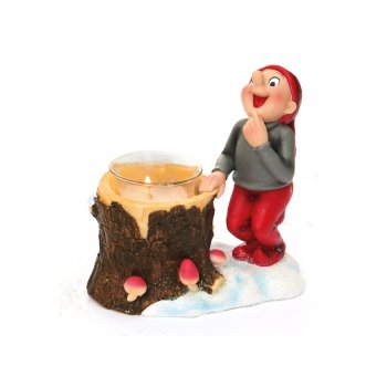 Bramming Nisse med fyrfadslys 38 mm, hånd til munden (H: 14cm) Poly