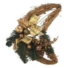 Dør Pynt forgyldt natur flet med hvid silkeblomst og gran kogler samt grønt kunst gran - måne (20x30cm)