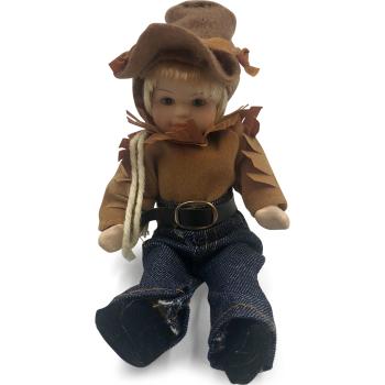 Pige Dukke i porcelæn og Cowboy dragt- B (15cm) stof & plast