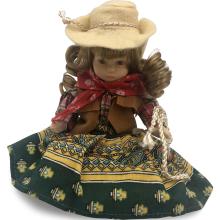 Pige Dukke i porcelæn og cowboy kjole - C (15cm) stof & plast