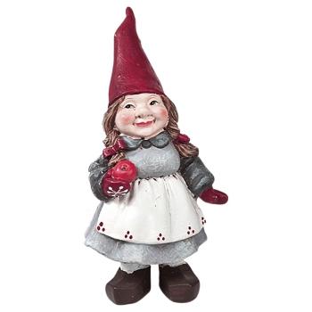 Julekone står med 1 æble i hånden (13cm) Poly