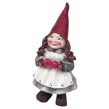 Julekone står med 2 æbler i hænderne (13cm) Poly