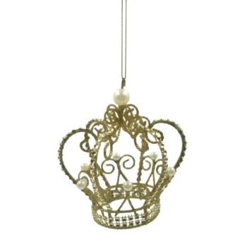 Guld krone med perler til juletræet (H: 12cm B: 12cm) Metal