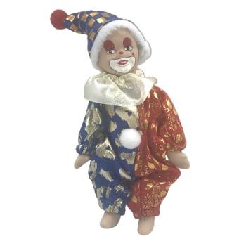 Klovn med hue i sort og sølv (12cm) Porcelæn og stof