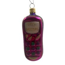 Mobil telefon lyserød, Jule kugler (4 x 10 cm) glas