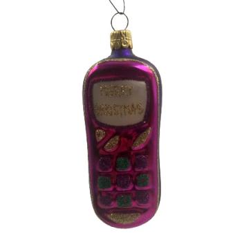 Mobil telefon lyserød, Jule kugler (4 x 10 cm) glas