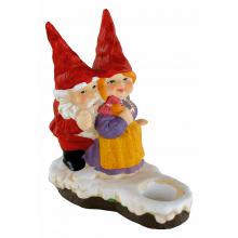 Lysestage med nisse far og mor til 30mm lys (15cm høj, 13x9cm) Porcelæn