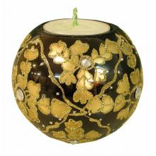 Sort glas kugle med guld blade med fyrfad lys (Ø: 8cm) Glas