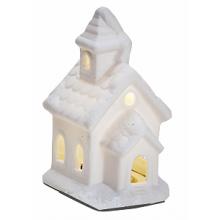 Hvidt hus med bevælige hvidt lys (9cm høj 6x6cm) porcelæn
