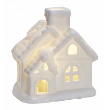 Hvidt hus med bevælige hvidt lys (9cm høj 6x6cm) porcelæn