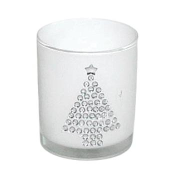 Glas med fyrfadslys med sølv juletræ (8cm) glas