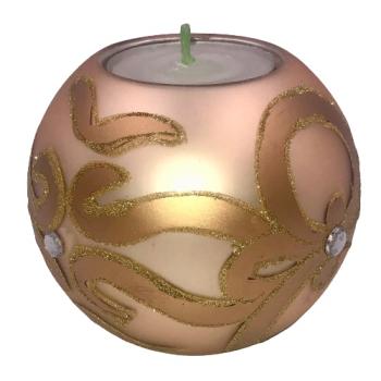 Lysestage kugle i guld med guld motiv - E (8cm Ø) Glas