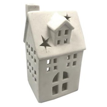 Hus til fyrfad lys (H: 17cm) keramik