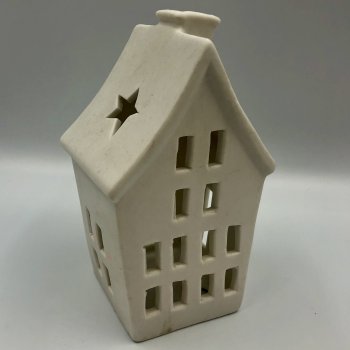 Hus til fyrfad lys (H: 17cm) keramik