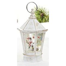 Lanterne med snemand, med lys & automatisk snevejr  (22x12 cm) Batterier