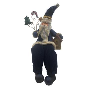 Blå nisse med slaskeben til hyldekant, i hånd juletræ,sukkrt stok, guld stjerne -B (12+8cm) Stof & Keramik