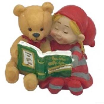 Babynisse bjørn og pige læser bog - C (H: 5cm) Poly