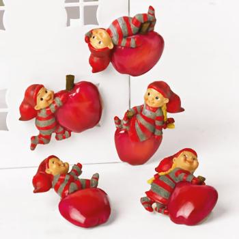 Babynisser magnet med æble, 5 stk i æske (H: 4cm) Poly, Magnet