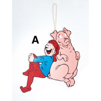 Bramming nisse og gris, trænisse til ophæng (H:40 cm) Træ, tryk på 1 side