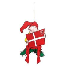 Bramming nisse, holder flag, til ophæng (H:40 cm) Træ, tryk på 2 side