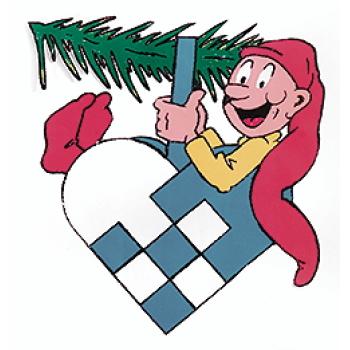 Bramming nisse sidder i hjerte (H: 40 cm) Træ, trykt 2 side.