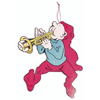 Bramming nisse spiller på trompet (H: 40 cm) Træ, trykt 2 side.