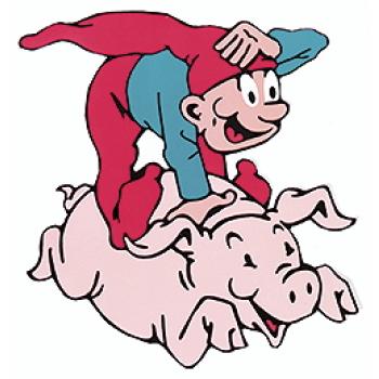 Bramming nisse rider på gris (H:40 cm) Træ, trykt 2 side.