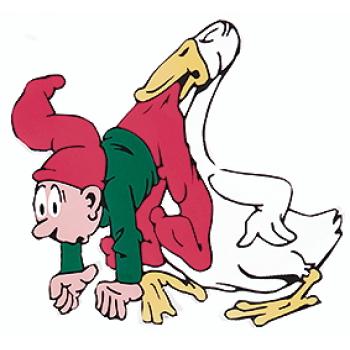 Bramming nisse båret af gås (H:40 cm) Træ, trykt 2 side.