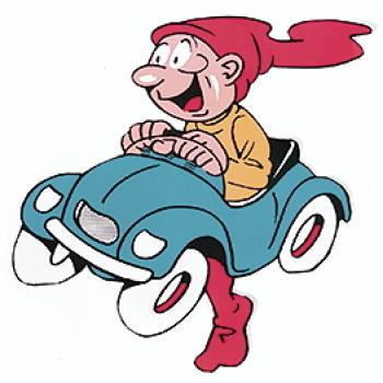 Bramming nisse kører blå bil (H:40 cm) Træ, trykt 2 side.