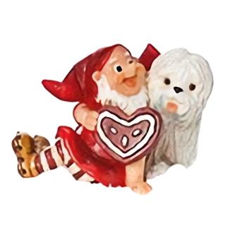 Skovnisse med hvid hund & honninghjerte (H: 6 cm) Poly