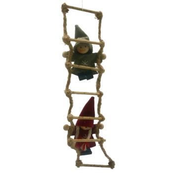 2 stof julebørn 8 cm. på en rebstige (25 cm højde) Stof og Reb