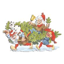 Træ Kravlenisse Nisse familie henter Juletræ, Vilhelm Hansen (40 cm) 1side tryk
