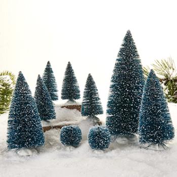 Chenille juletræer, H: 2×5/4×10/2×14/1x21 cm – 9 stk blandet