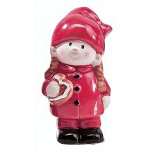 Rød nisse pige med honning kage (8cm) Keramik