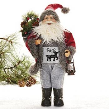 Julemand med gavesæk og lanterne, stående (45cm) Stof