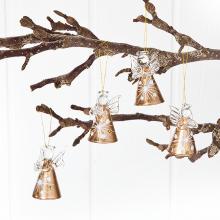 Engle i glas, guld kjole med snor (5cm) Glas, 4 stk. i æsken
