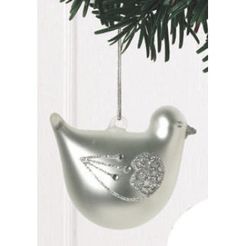 Fugl i mat-sølv, med dekoration - A (7cm) glas