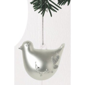 Fugl i mat-sølv, med dekoration - B (7cm) glas