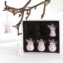 Engle i glas, lyserød kjole med snor (4cm) Glas, 6stk. i æsken