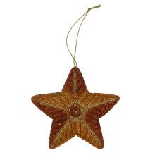 Metal pynt med broderi og perler med snor til ophæng Stjerne (9 cm) Broderi